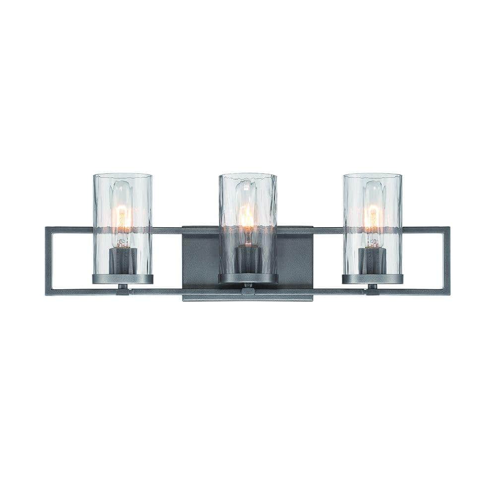 Charcoal Black 24" Contemporary 3-Light Bath Bar with Rain Glass Shades