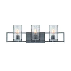 Elements 24 in. 3-Light Chrome Industrial Vanity with Rain Glass Shades