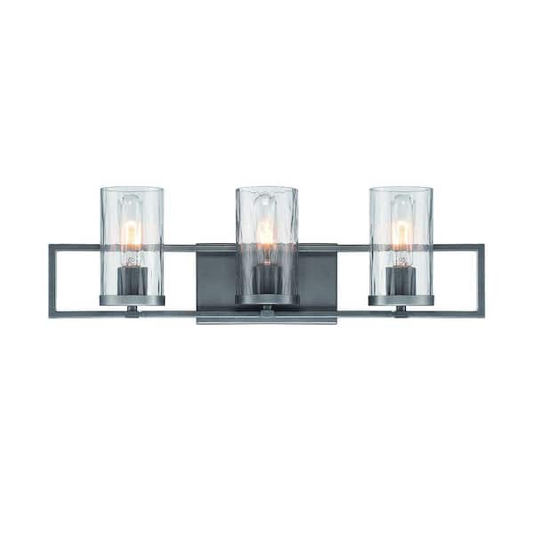 Designers Fountain Elements 24 in. 3-Light Chrome Industrial Vanity with Rain Glass Shades