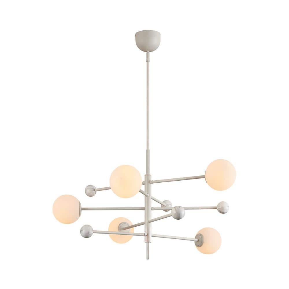 KAWOTI 36.1 in 5Light Grey White Pendant Light with Frosted Opal White