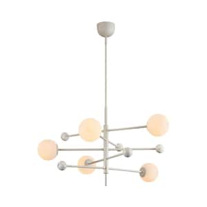 36.1 in 5-Light Grey White Pendant Light with Frosted Opal White Glass Shade