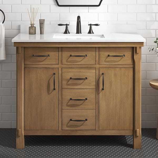 Bellington 42 in. Single Sink Almond Toffee Bath Vanity with White Engineered Stone Top (Assembled)
