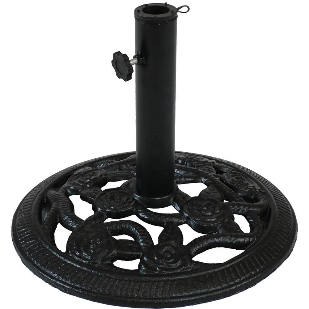 Black Cast Iron Decorative Rose Blossom Patio Umbrella Base Stand