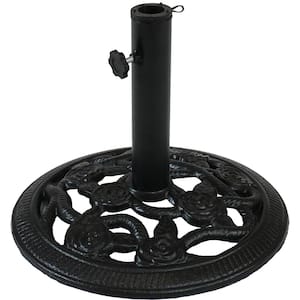 16 in. Cast Iron Patio Umbrella Base in Black with Rose Blossom Design