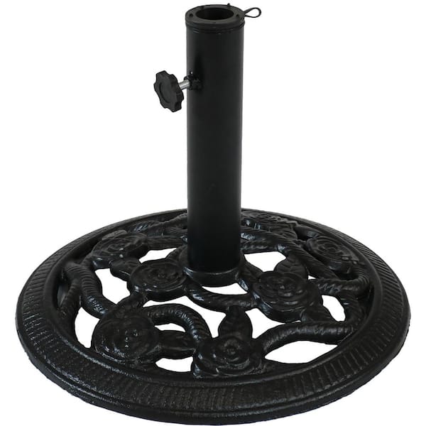 Sunnydaze 16 in. Cast Iron Patio Umbrella Base in Black with Rose Blossom Design