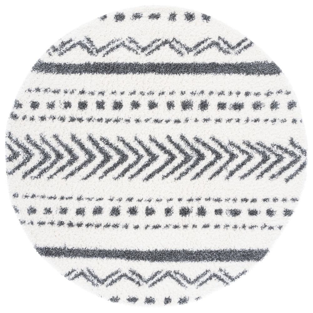 Parma Shag 7 ft. x 7 ft. Ivory/Charcoal Chevron Striped Round Area Rug price history on PriceWatchPro