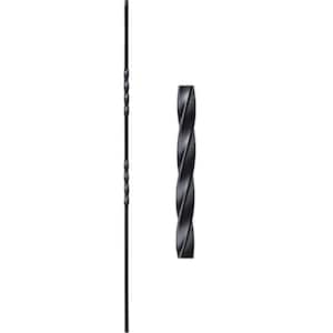 44 in. x 1/2 in. Satin Black Double Twist Square Base Hollow Wrought Iron Stair Baluster