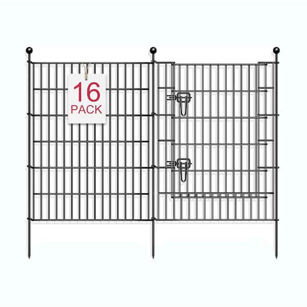 16 Panels 32 in. H Rustproof Metal Decorative Garden Fence w/ Gate No Dig Animal Barrier Fencing for Yard 34.7 ft. L
