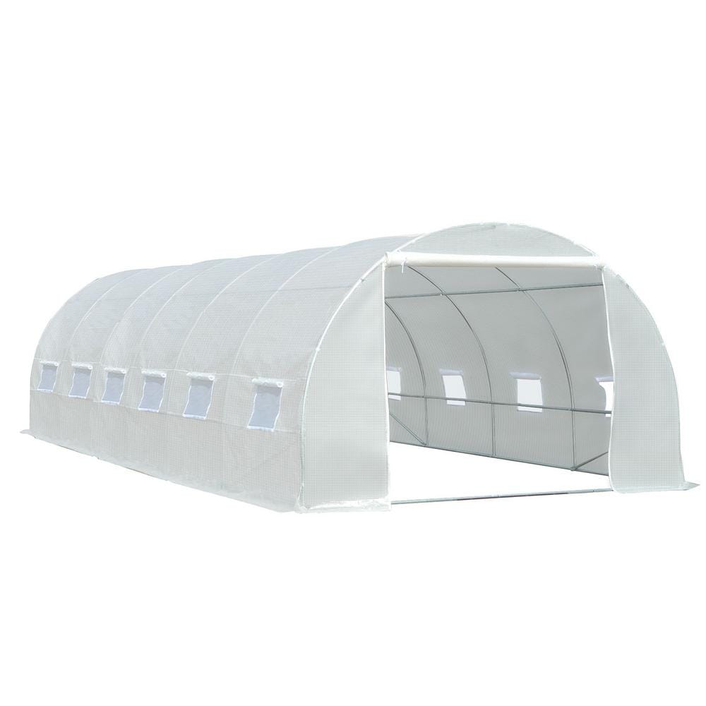 Outsunny 236.25 in. x 118 in. x 78.75 in. White Replacement Greenhouse Cover Tarp with 12 Windows and Zipper Door -  845-382WT
