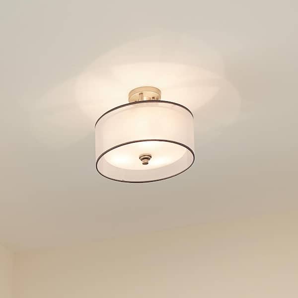 KICHLER Lacey 15 in. 3-Light Antique Pewter Hallway Transitional Semi-Flush Mount Ceiling Light with Organza Shade