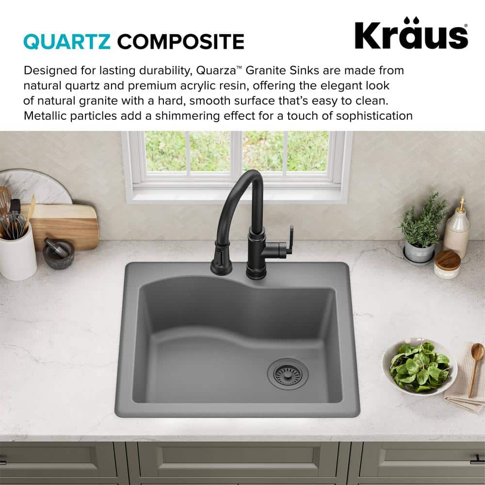Gray Granite 25-Inch Drop-In Single Bowl Kitchen Sink