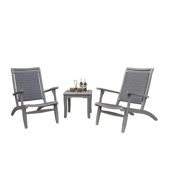 Unbranded Grey Wash Eucalyptus and Driftwood Grey 3-Piece Wicker Outdoor Lounge Chair Set with Square Accent Table