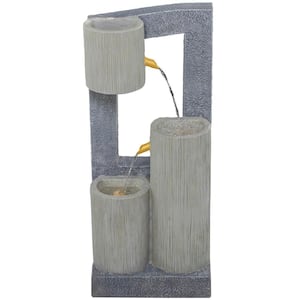 Gray Indoor and Outdoor 3-Tier Waterfall Fountain with LED Light