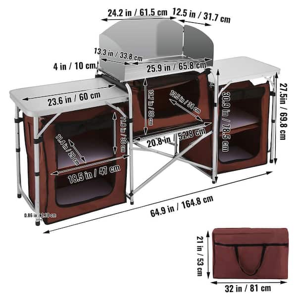 VEVOR Camping Kitchen Table with 3 Storage Organizer Outdoor Folding Grill  Station with 2 Side Tables Camping Supplies,Brown 14645-2HWYDCF0001V0 - The  Home Depot