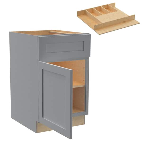 Home Decorators Collection Newport 18 in. W x 24 in. D x 34.5 in. H Assembled Plywood Base Kitchen Cabinet in Pearl Gray with Cutlery Soft Close LH
