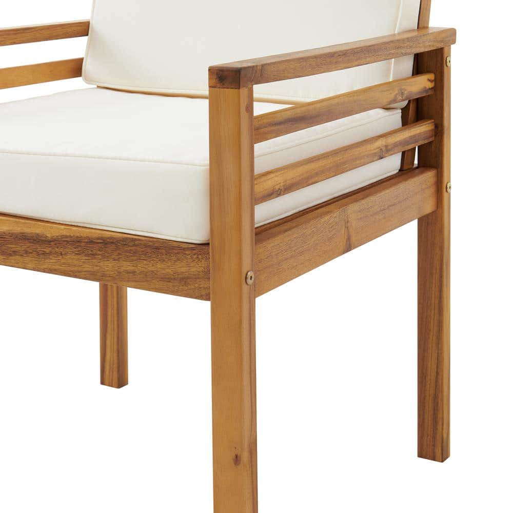 Natural Acacia Outdoor Dining Chair with Cream Cushions