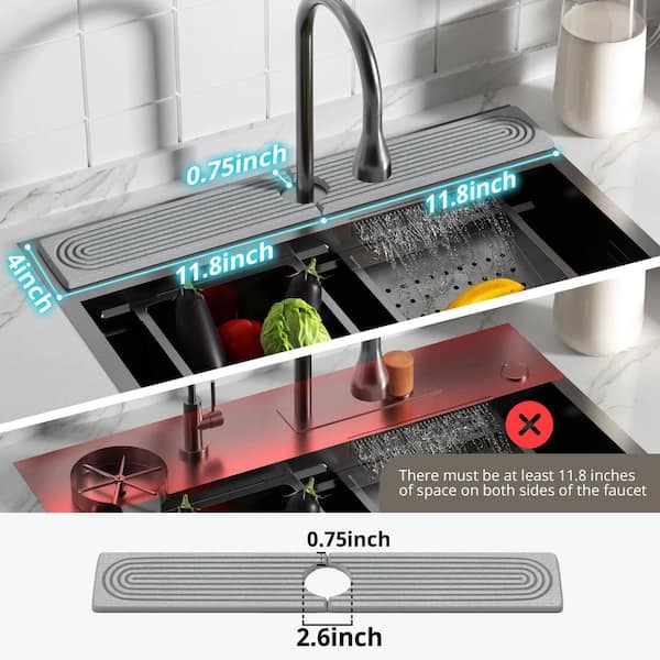 0.5 in. H x 23.6 in. W x 4 in. D Light Gray Quick Dry Sink Splash Guard, Sink Faucet Mat, Stone Sink Tray for Kitchen