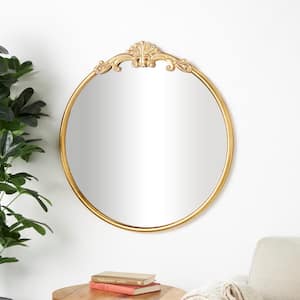 32 in. x 30 in. Ornate Baroque Round Round Frameless Gold Wall Mirror