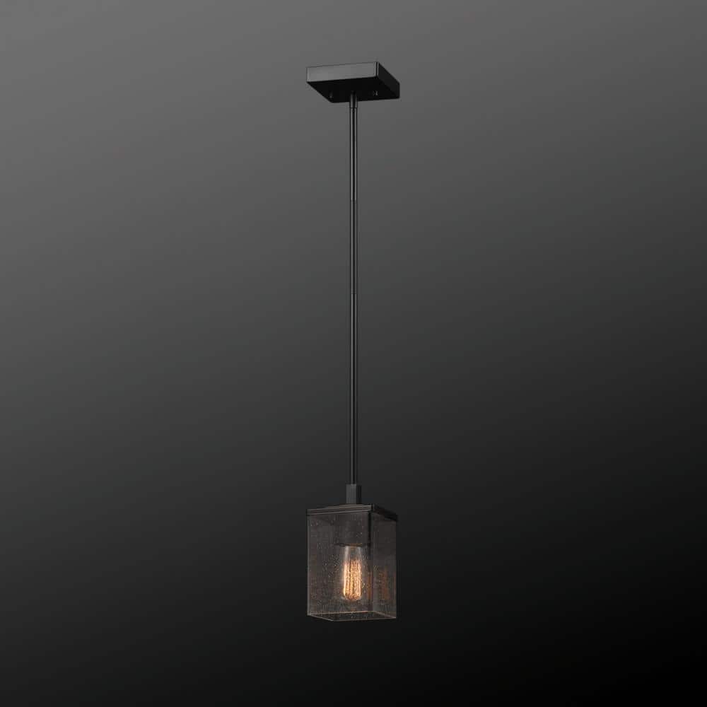 Matte Black Cylinder Pendant Light with Seeded Glass Shade