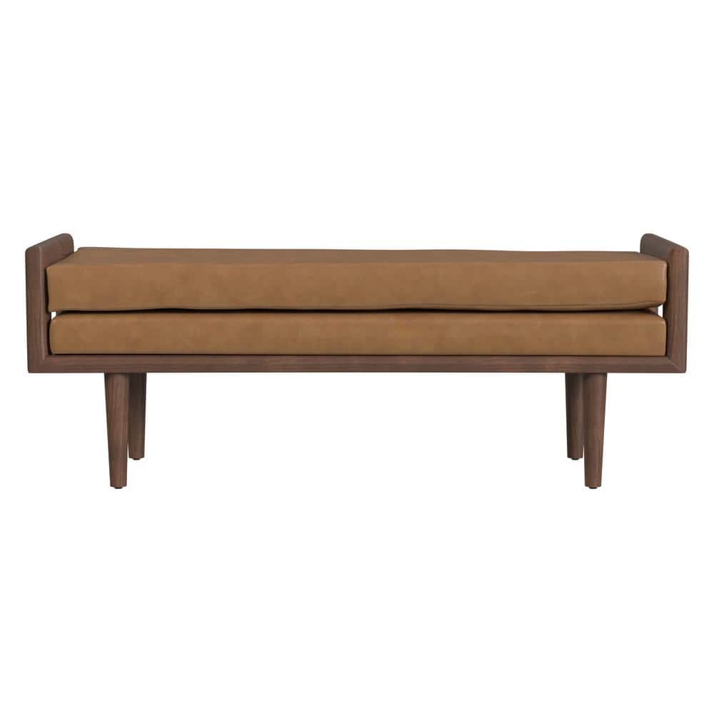 Carmel Faux Leather Upholstered Bedroom Bench with Walnut Wood Base