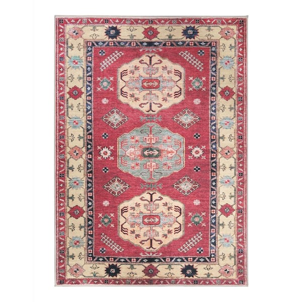 Shary Coral/Beige Washable Rug 5 ft. x 7 ft. Area Rug
