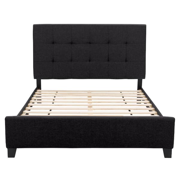 CorLiving Ellery Black Fabric Queen Tufted Bed