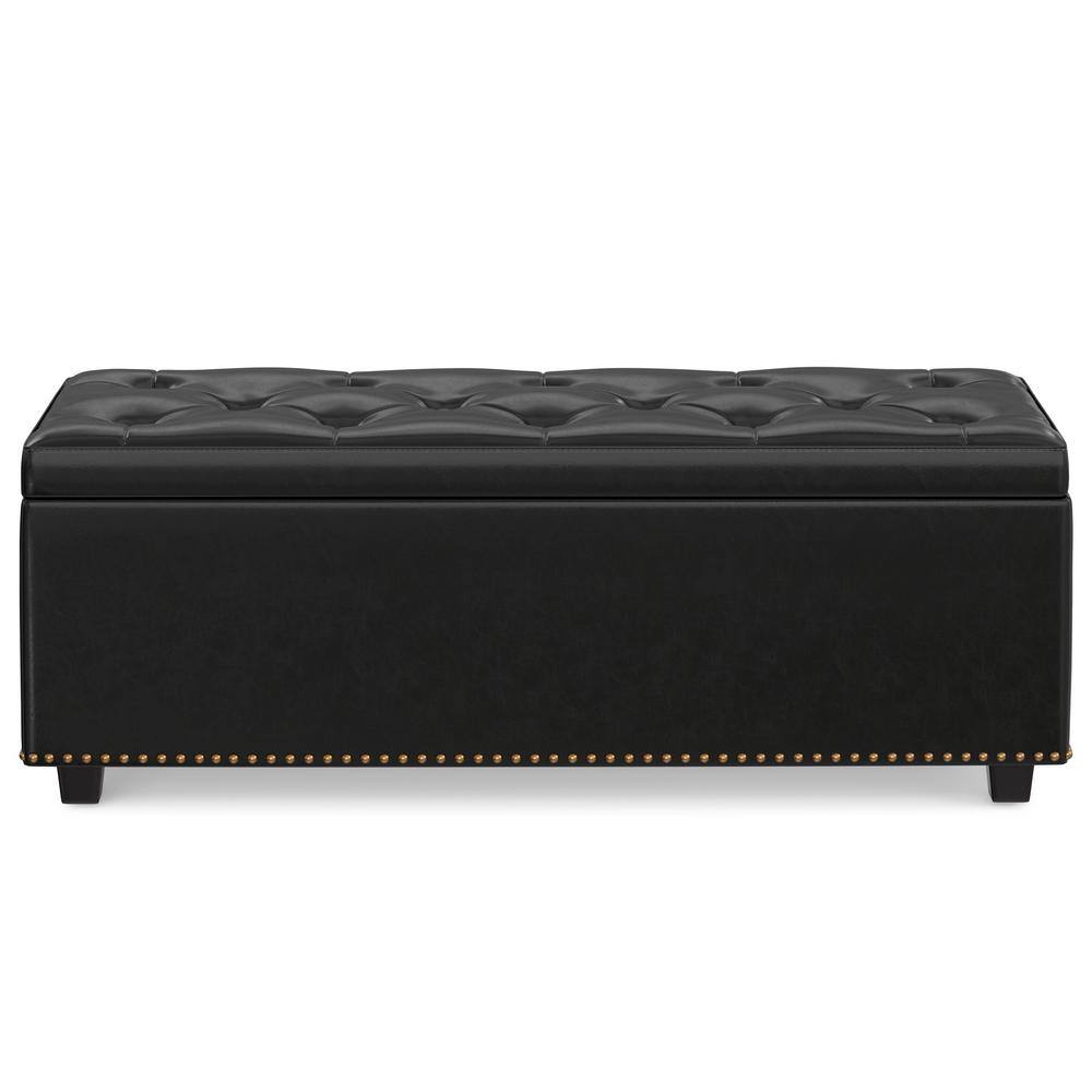 Hamilton Midnight Black Faux Leather Tufted Storage Footstool