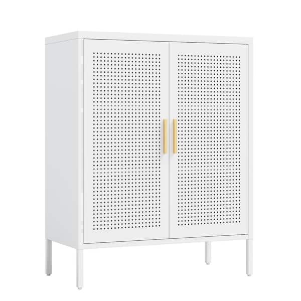 Unbranded 31.50 in. W x 15.75 in. D x 39.96 in. H White Metal Linen Cabinet with 2 Doors and 2 Adjustable Shelves