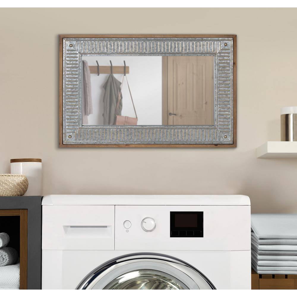 Rustic Brown Wood and Metal Full-Length Rectangular Mirror