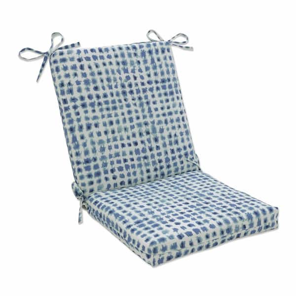 Pillow Perfect Abstract Outdoor/Indoor 18 in W x 3 in H Deep Seat, 1-Piece Chair Cushion and Square Corners in Blue/Ivory Alauda