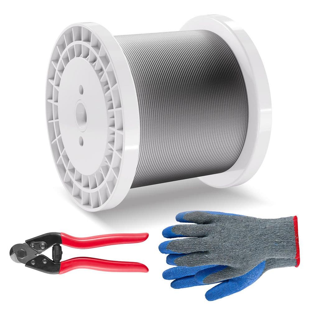 1/8 in. x 1000 ft. 316 Stainless Steel Cable, Wire Rope Kit with Cutter and Gloves, 1600 lbs. Strength for Decking price history on PriceWatchPro