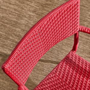 Emmet Chili Red Stackable Steel Frame Resin Wicker Outdoor Lounge Chair (2-Pack)
