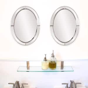 12 in. W x 16 in. H Framed Round Beveled Edge Bathroom Vanity Mirror in Silver