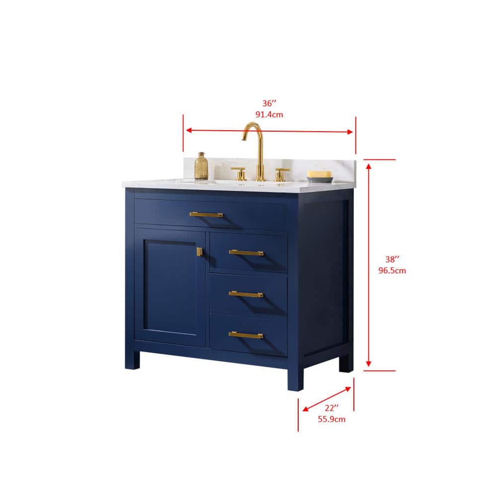 Jasper Navy Blue 36'' Freestanding Single Vanity with Carrara White Top