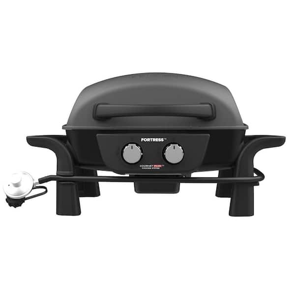 Fortress Portable 2 Burner Tabletop Propane Gas Grill in Black with Griddle Insert