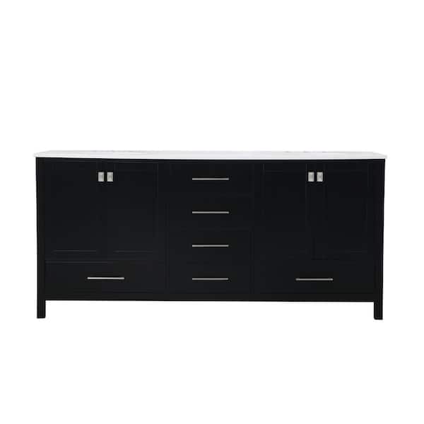 Unbranded Timeless Home Erin 72 in. W x 22 in. D x 34 in. H Double Bathroom Vanity in Black with Calacatta Engineered Stone