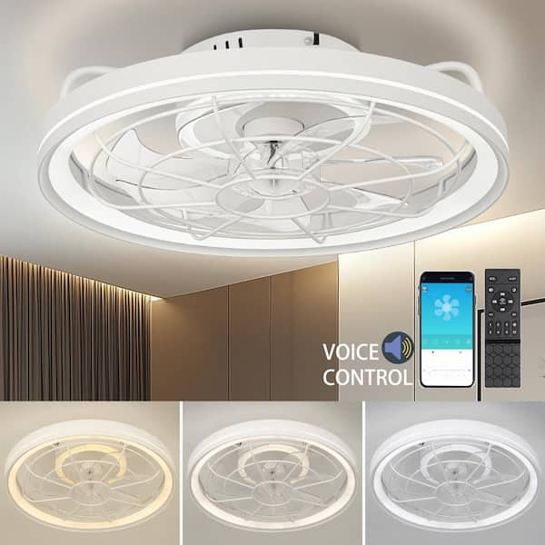 Ltemziiy 19 in. Indoor White Integrated LED Modern Farmhouse Ceiling Fan with Light, Remote and APP and Voice Control for Bedroom