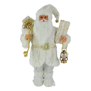 12 in. Standing Santa Christmas Figure Dressed in Plush Winter White and Gold