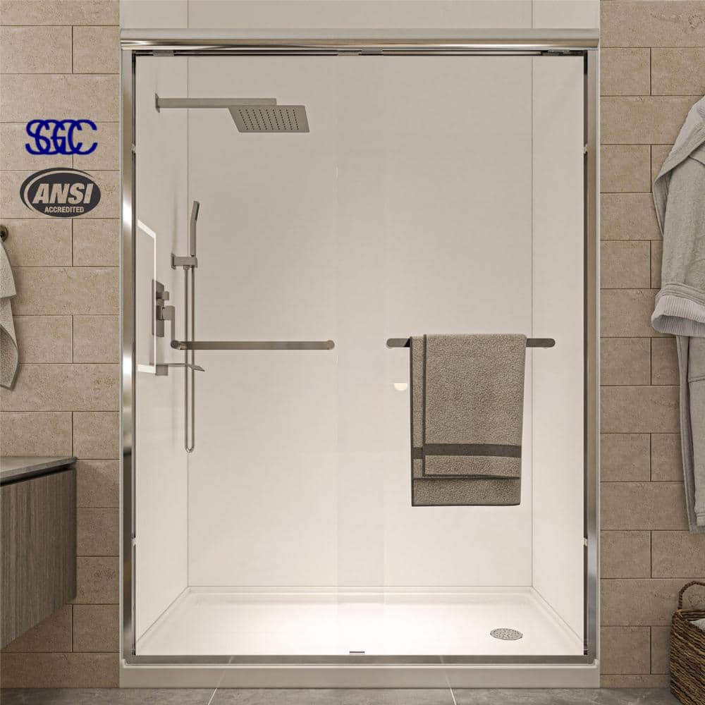 60'' Chrome Framed Sliding Shower Door with Clear Glass