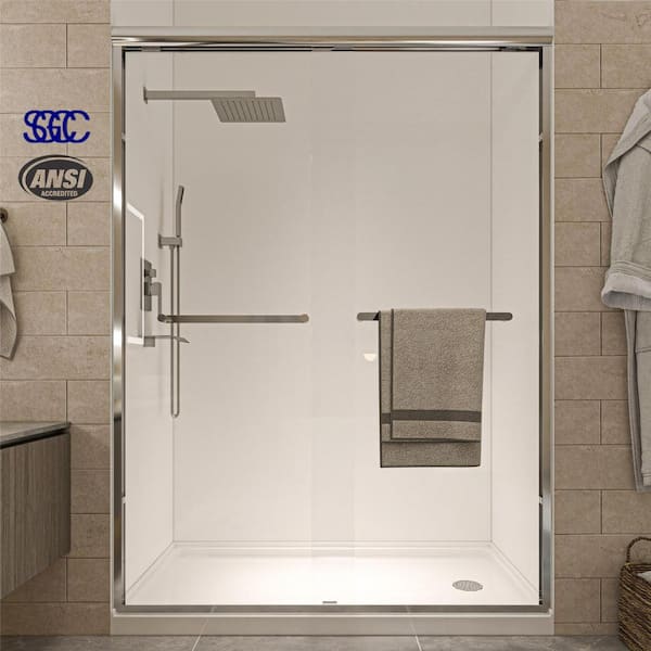 waterpar 56 - 60 in. W x 72 in. H Double Sliding Framed Shower Door in Chrome with Double Handle