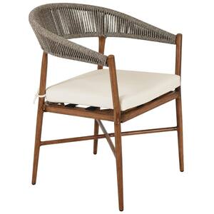 Brown Rope Woven Design Outdoor Dining Chair with Beige Cushions(2-Pack)