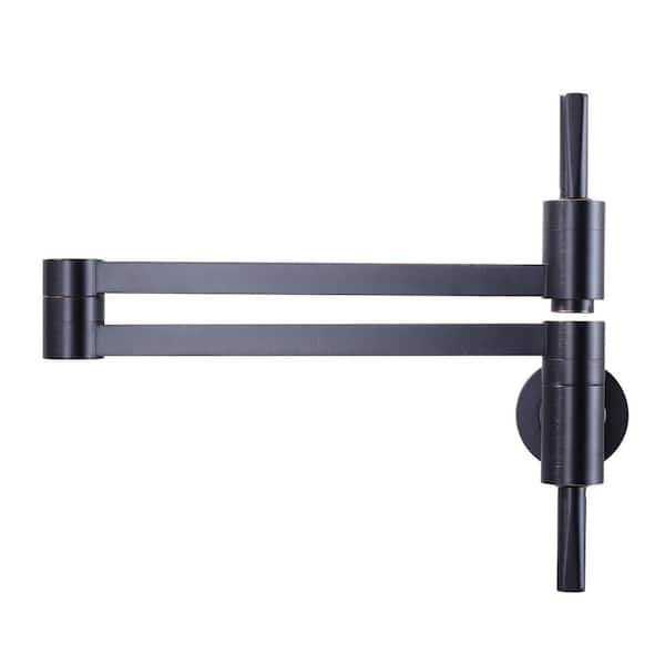 IVIGA Brass Wall Mount Pot Filler with Double Vertical Handle, 2-Aerators and Swing Arms Kitchen Faucet in Oil Rubbed Bronze