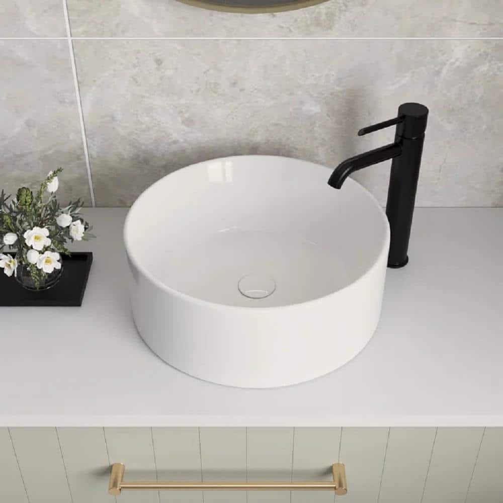 Symmetry 16" Round White Ceramic Above-Counter Vessel Sink