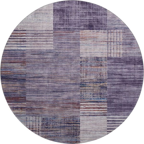 Mayfield Premium Machine Washable Abstract AMF2149 Plum 8 ft. x 8 ft. Round Rug