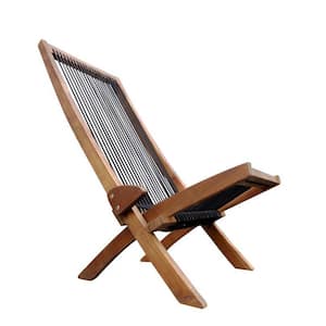 Natural Folding Roping Wood Patio Lounge Chair (1-Pack)