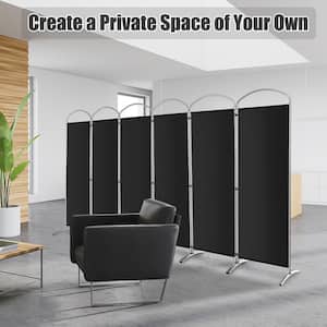 6-Panels Folding Privacy Screen 6 ft. Tall Fabric Privacy Screen Room Divider for Home Black
