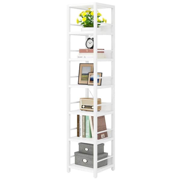 Frailey 75 in. White 6-Shelf Tall Narrow Bookcase Bookshelf Storage Rack with Metal Frame for Home Office