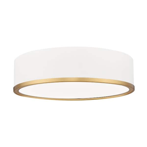 Unbranded Bradley 16 in. Matte White + Modern Gold Integrated LED 1 Light Flush Mount with Frosted Plastic Shade
