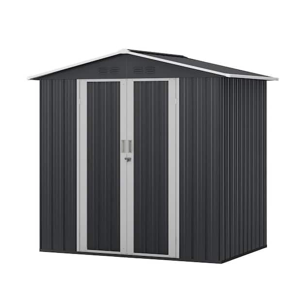 JAXPETY 6 ft. W x 4 ft. D Outdoor Storage Metal Sheds with Upgraded Frame Structure and Lockable Doors (24 sq. ft.) Gray