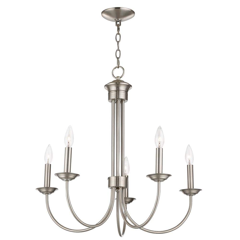 Estate Elegance 5-Light Brushed Nickel Chandelier with Candelabra Bulbs